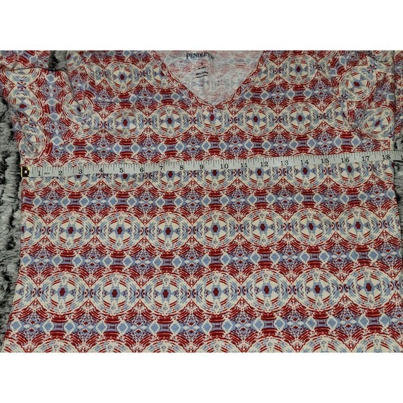 Pendleton Womens Long Sleeve V Neck Tunic Top Red Blue Geometric Cotton Size L - Picture 4 of 5